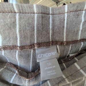 Chico's Taupe and White Pinstripe Blouse